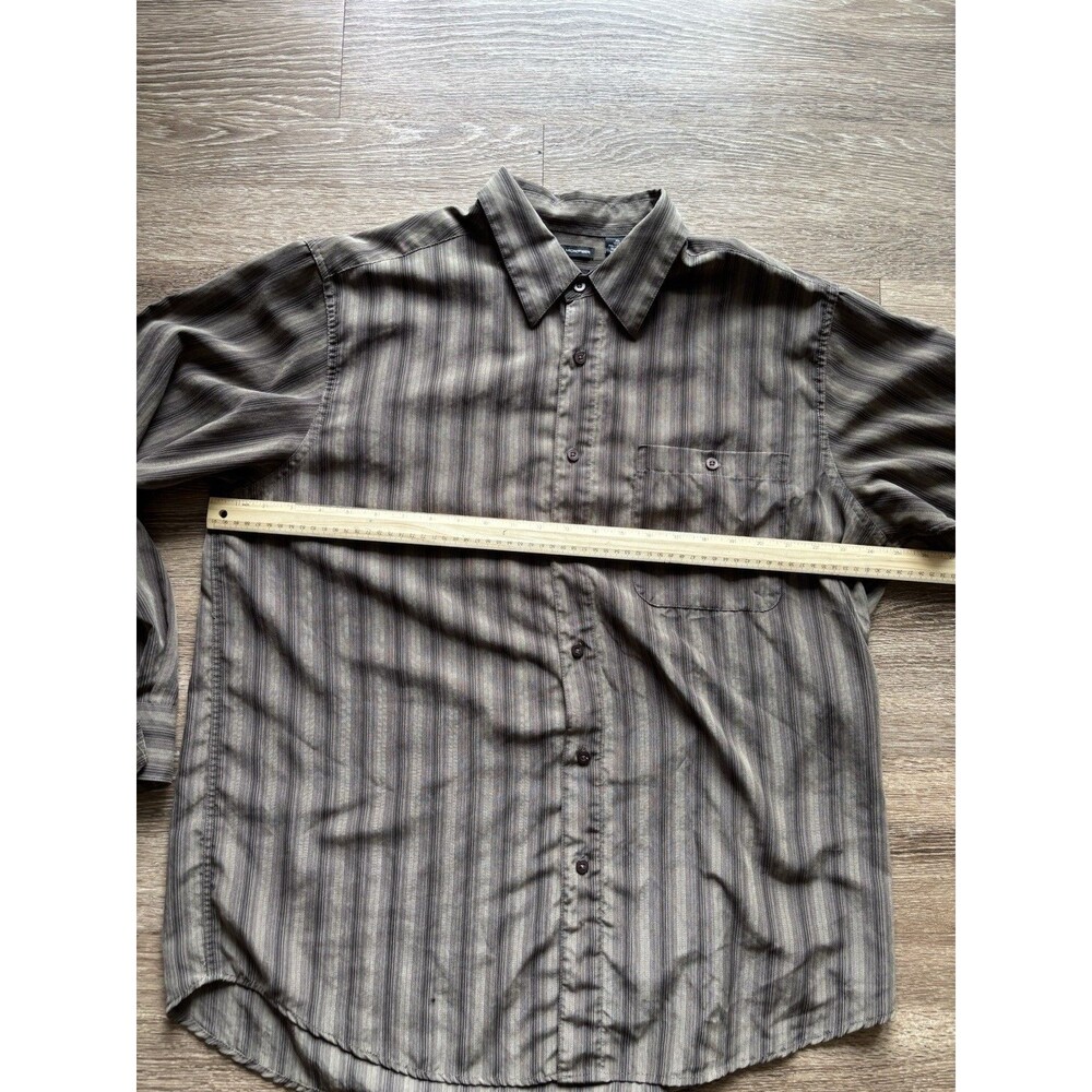 Haggar Mens Long Sleeve Button Down Black & Gray Stripe Shirt Sz XL Microfiber - Picture 2 of 7